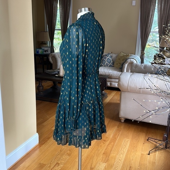 OPT Green Gold Mock Neck Mini Dress XS - Picture 4 of 11